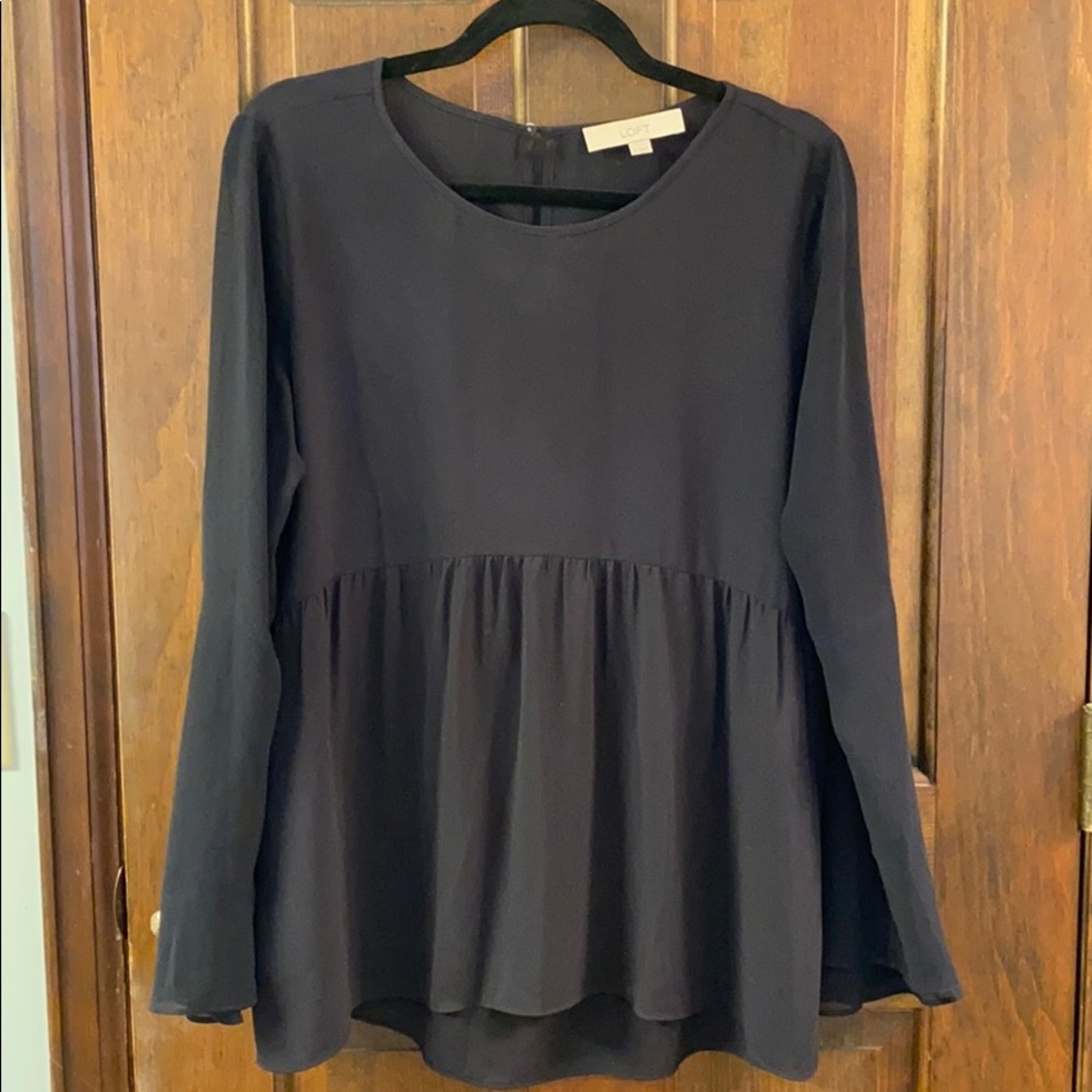 LOFT Navy Bell Sleeve Blouse
